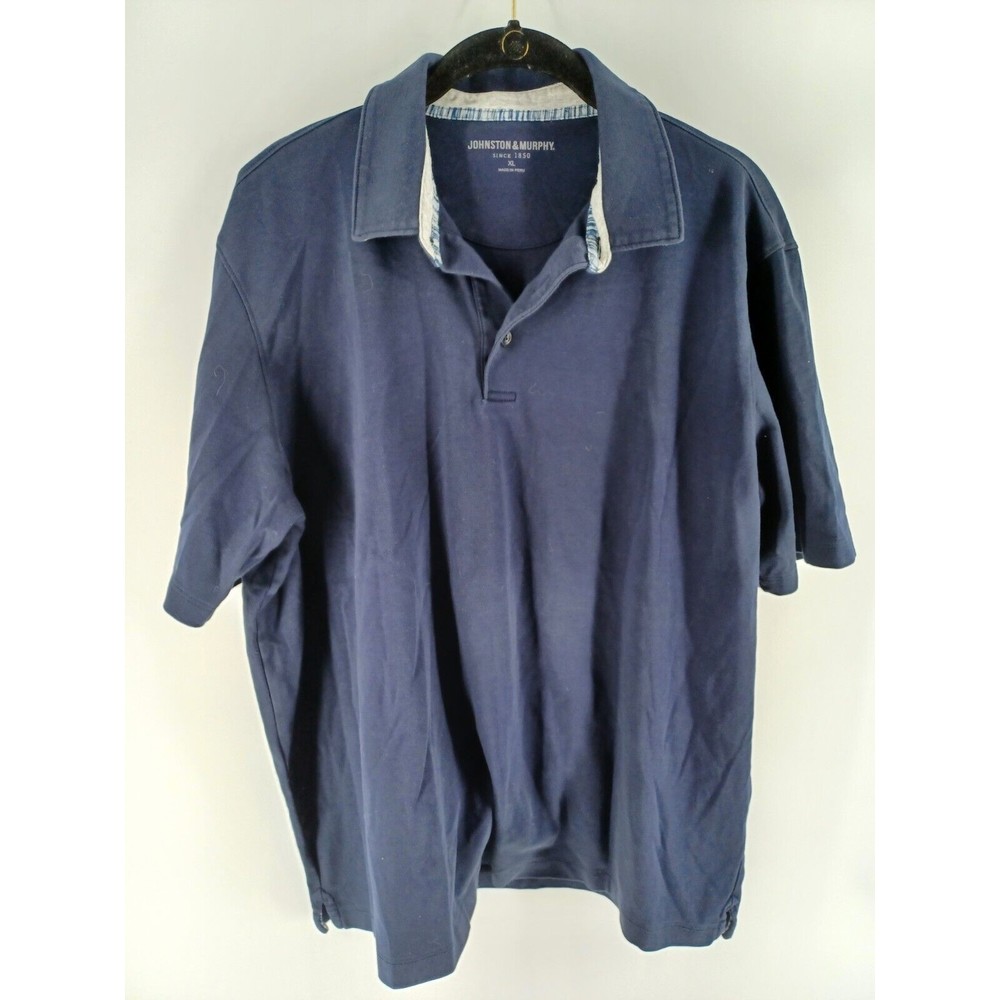 Johnston & Murphy Polo T-Shirt  Mens Navy Blue X-Large 1/4 button Short Sleeve